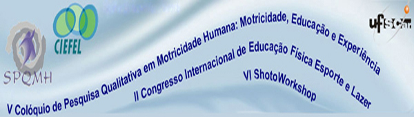 					Visualizar v. 5 (2012): V Colóquio de Pesquisa Qualitativa em Motricidade Humana: Motricidade, Educação e Experiência / II Congresso Internacional de Educação Física Esporte e Lazer / VI ShotoWorkshop
				